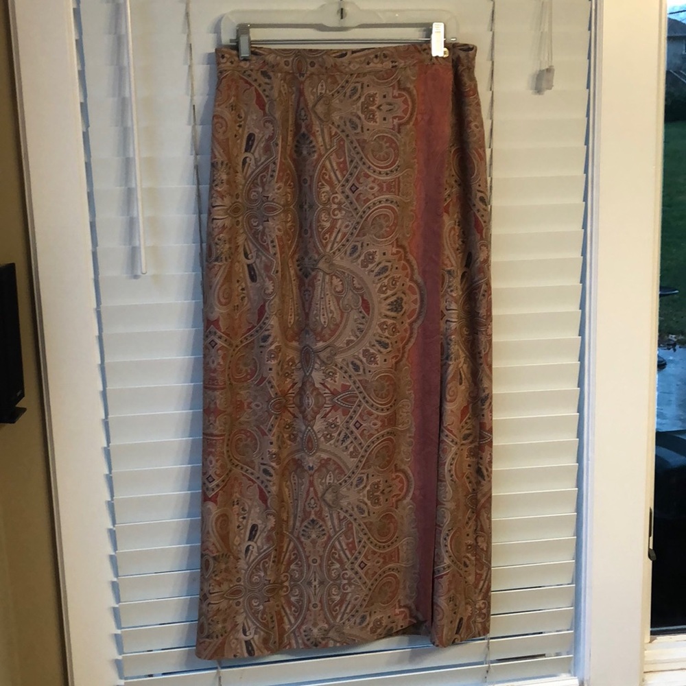 Long tan, peach and gray wraparound skirt
